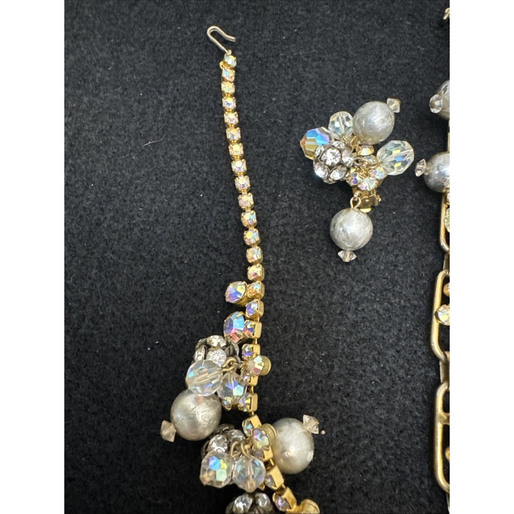 Decadent Juliana D&E Faux Pearl Iridescent Rhinestone 3 Piece Parure Set AB Rare - Picture 6 of 16